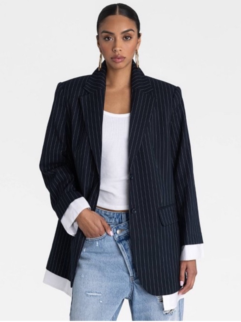 'The Shirt Blazer' - Navy & White Striped KBB by KAHLANA Women's